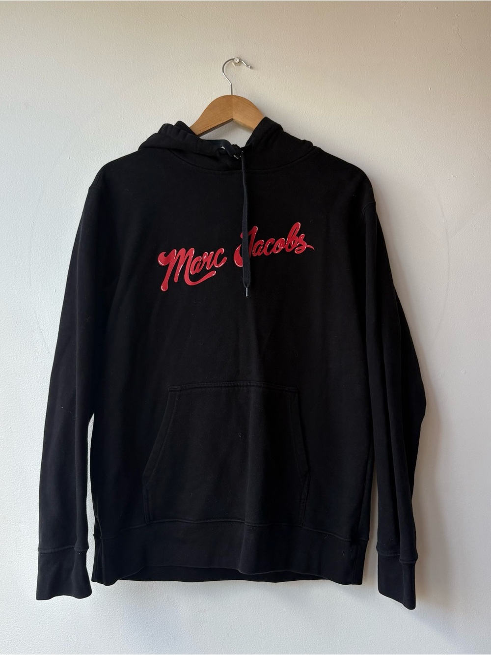 Marc Jacobs Black Zip-Up Hoodie with Red Script Logo